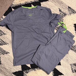 Landau Gray Scrub Set with Lime Accents